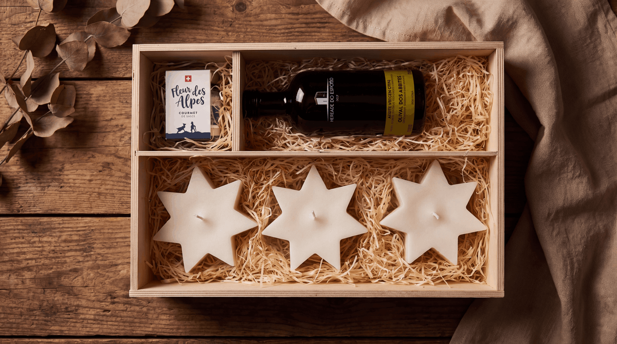 Olivenbox Kerzen Geschenk | Bio Oliven-Öl | Fleur des Alpes