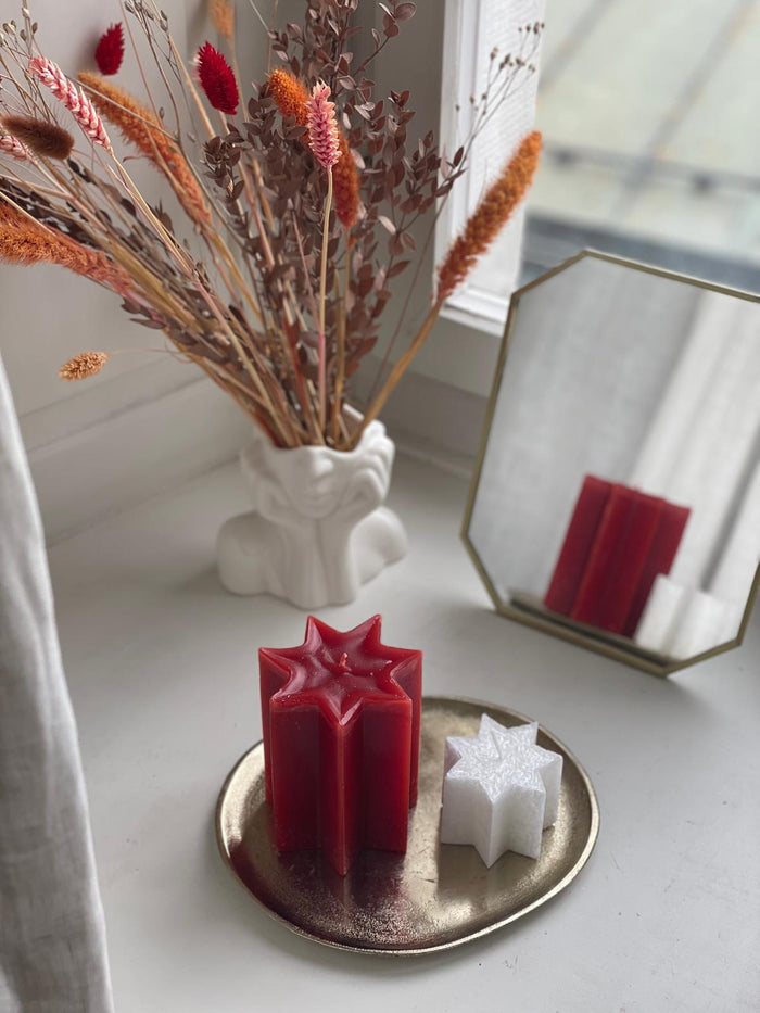 "Rotes Glitzern" - Sternkerze